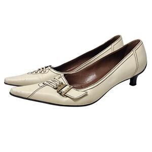 Vintage Y2K Casadei 9.5 Ivory Leather Kitten Heel Pump Lace Up Minimalist